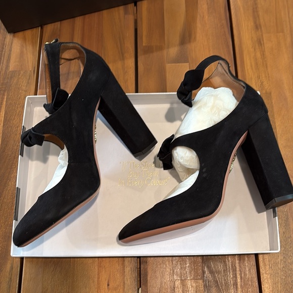 AQUAZZURA Sandy Suede Block-Heel Bow Pump, 41 - Picture 8 of 12
